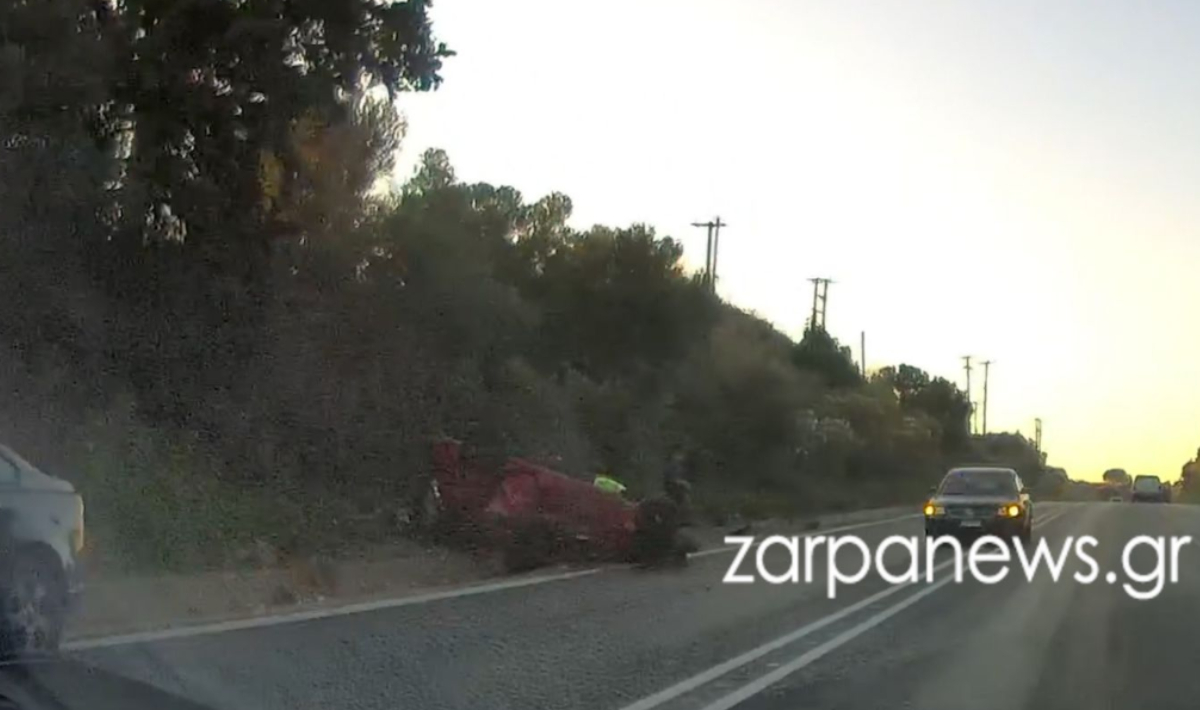 Χανιά: Τούμπαρε αυτοκίνητο στην εθνική οδό μετά τις Καλύβες